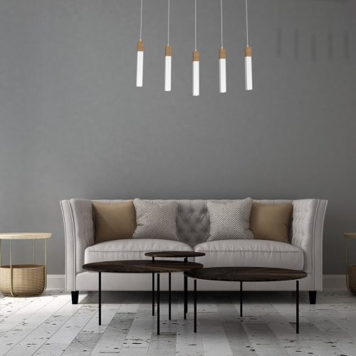 SOLO FŰRÉSZET Fehér Patina fa függőlámpa 5x mini GU10 Milagro