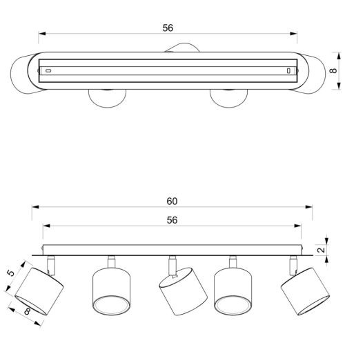 DIXIE mennyezeti lámpa fekete 5xGX53 mozgatható Milagro