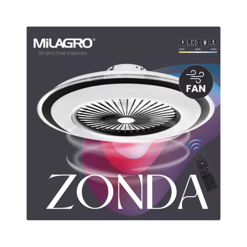 Felületre szerelhető LED mennyezeti lámpa Fekete kerek ZONDA 48W 60 cm CCT Milagro ventilátorral