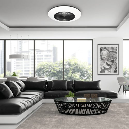 Felületre szerelhető LED mennyezeti lámpa Fekete kerek ARIA 38W 55 cm CCT ventilátorral + Milagro távirányító