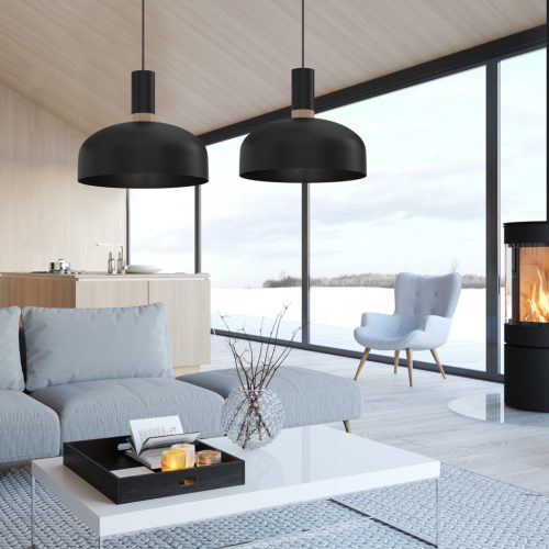 MALMO fekete fa mennyezeti lámpa 1xE27 Milagro