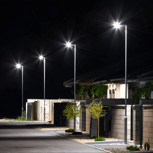 VIA LED Solar utcai lámpa IP65 50W 6000K fekete mozgás- és szürkületérzékelő + Eco-Light távirányító
