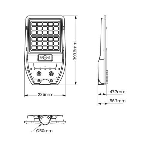 VIA LED Solar utcai lámpa IP65 50W 6000K fekete mozgás- és szürkületérzékelő + Eco-Light távirányító