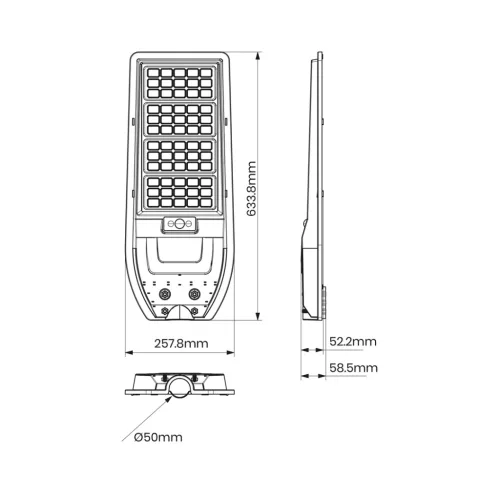 VIA LED Solar utcai lámpa IP65 150W 6000K fekete mozgás- és szürkületérzékelő + Eco-Light távirányító
