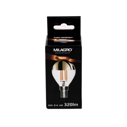 LED izzó E14 4W G45 TOP Gold Warm 2700K Filament Gold Milagro