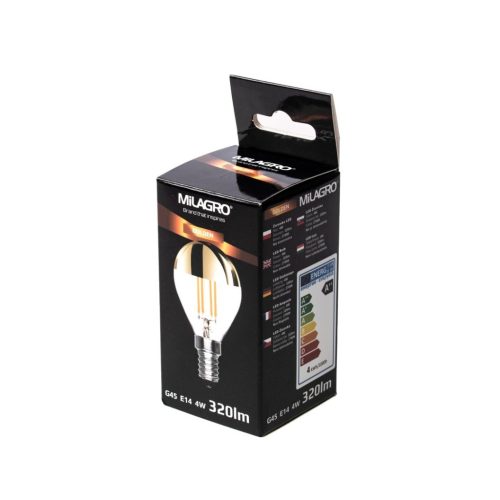 LED izzó E14 4W G45 TOP Gold Warm 2700K Filament Gold Milagro