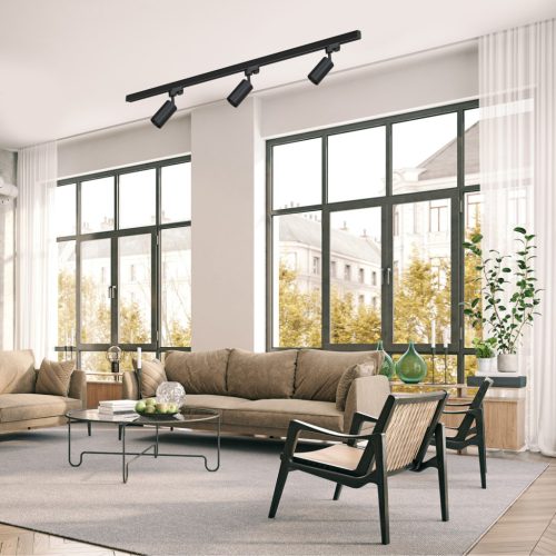 Világítósín készlet gyűjtősín 3xPipe GU10 + vezetősín 1,5 m fekete Milagro