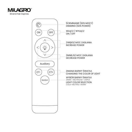 LED felületre szerelhető mennyezeti lámpa OPTIMA fekete 52W LED Ø480 mm Milagro