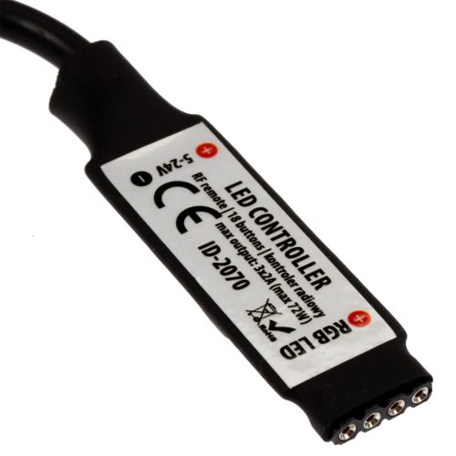 Rádióvezérlő RGB LED szalagokhoz 72W 6A 18 gomb + RF TÁVIRÁNYÍTÓ 5V~24V DC ID-2070 fekete