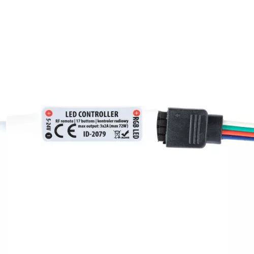 Rádióvezérlő RGB LED szalagokhoz 72W 2x3A + RF REMOTE 5V ~ 24V DC