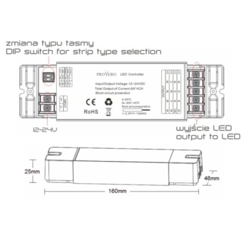 Vevővezérlő RGB + CCT LED szalagokhoz 5x 4A VOLTA 12V / 24V DC ProVero