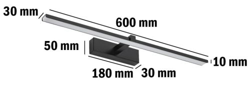 LED fürdőszobai tükörvilágítás 12W 840lm fekete semleges 60 cm