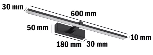 LED fürdőszobai tükörvilágítás 12W 840lm fekete semleges 60 cm