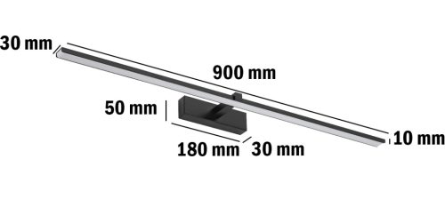 LED fürdőszobai tükörvilágítás 18W 1100lm fekete semleges 90cm