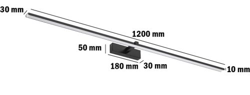 VENUS tükörlámpa LED fürdőszobai fali lámpa 24W 1680lm fekete semleges 120cm