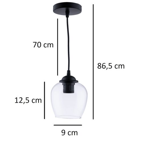 Függesztett lámpa túlnyúló ÜVEG 1x E27 LED 125mm átlátszó