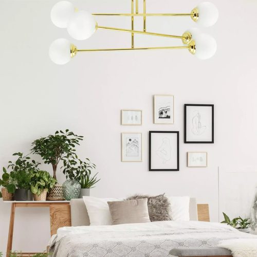 Mennyezeti függesztett lámpa 6xE27 csillár üvegernyők GOLD PALLE