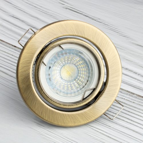 HALOGÉN lámpatest, süllyesztett, mozgatható, kerek, antik, GU10 MR16 lap