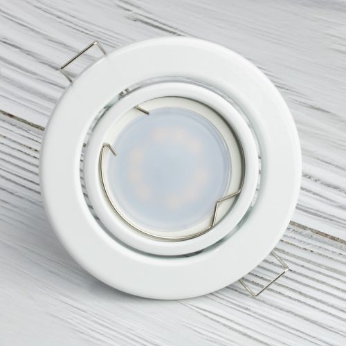 HALOGÉN lámpatest, süllyesztett, mozgatható, kerek, fehér lemez, GU10 MR16