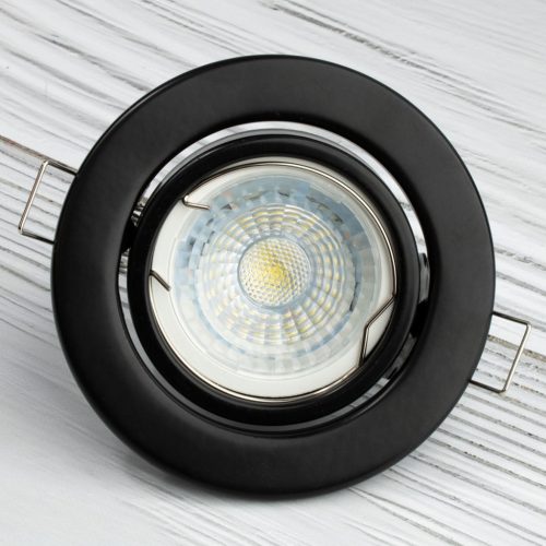 HALOGÉN lámpatest, süllyesztett, mozgatható, kerek, fekete lemez, GU10 MR16