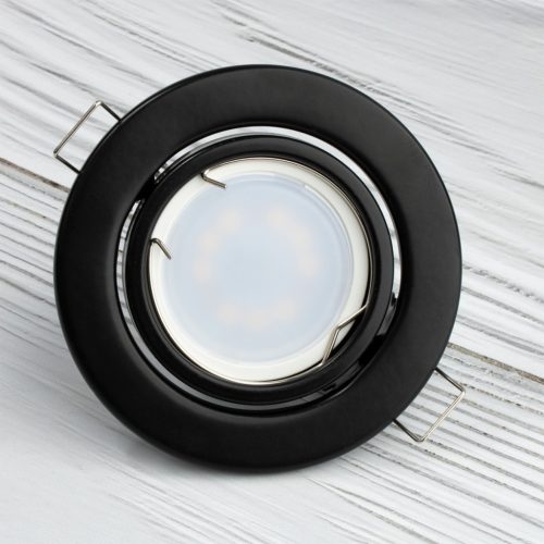 HALOGÉN lámpatest, süllyesztett, mozgatható, kerek, fekete lemez, GU10 MR16