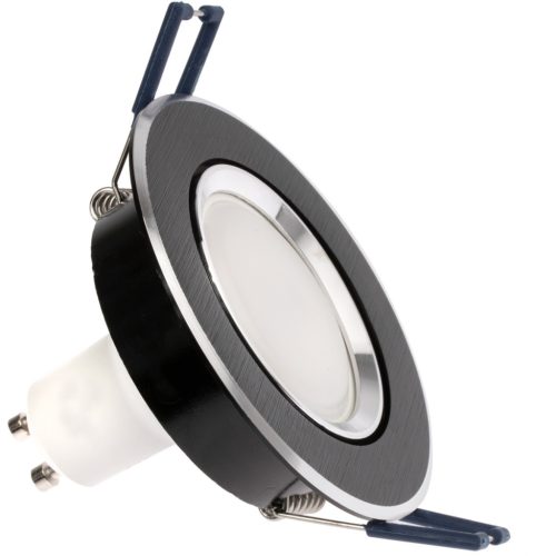 HALOGÉN lámpatest, süllyesztett, mozgatható, kerek, fekete, szálcsiszolt, GU10