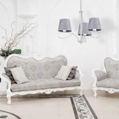 Klasszikus mennyezeti függőlámpa ezüst fehér csillár nappali szövet lámpabúrához 3xE27