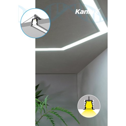 Alumínium süllyeszthető profil PROFILO I 1m fehér fehér ernyővel és KANLUX végzárókkal