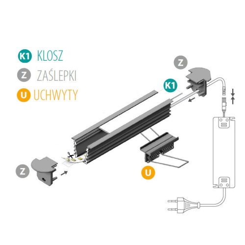 Alumínium süllyeszthető profil PROFILO I 1m fehér fehér ernyővel és KANLUX végzárókkal