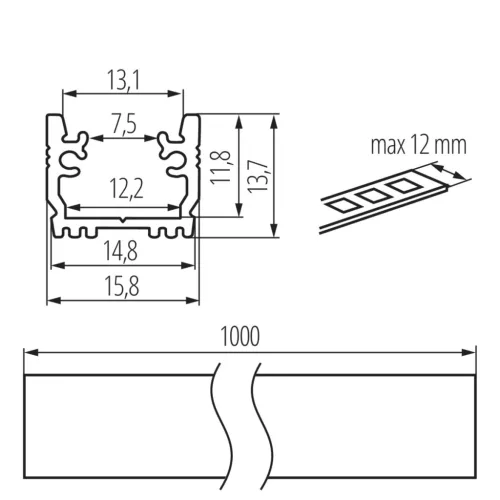 Alumínium süllyeszthető profil PROFILO G 1m Ezüst KANLUX