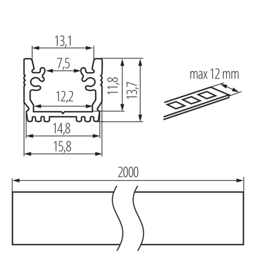 Alumínium süllyesztett profil PROFILO G 2m Ezüst KANLUX