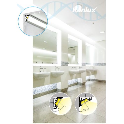 Felületre szerelhető sarok alumínium profil PROFILO C 1m Silver matt ernyővel és KANLUX végzárókkal