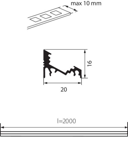 Felületre szerelhető sarok alumínium profil PROFILO C 2m Ezüst KANLUX