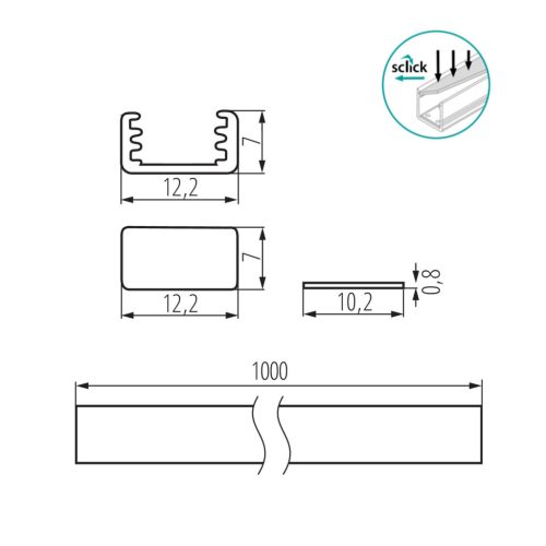 Felületre szerelt alumínium profil PROFILO B 1m Silver matt ernyővel és KANLUX végzárókkal
