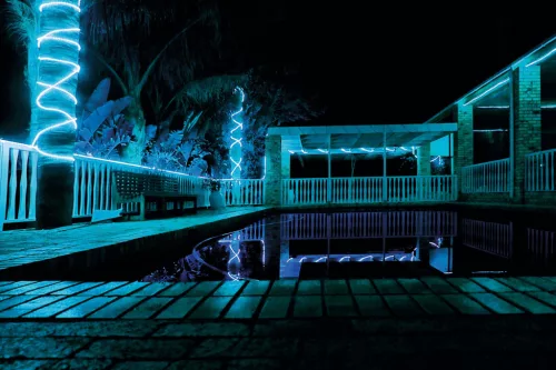 Kerti LED neon fénytömlő 20W 3000K meleg fehér 1100lm 10m IP65 UV-álló átmenő táplálás 210V DC Kanlux