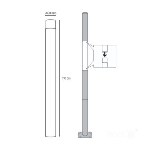 Világításoszlop, utcai lámpaárboc, lámpás hosszabbító 1m fekete talp SG