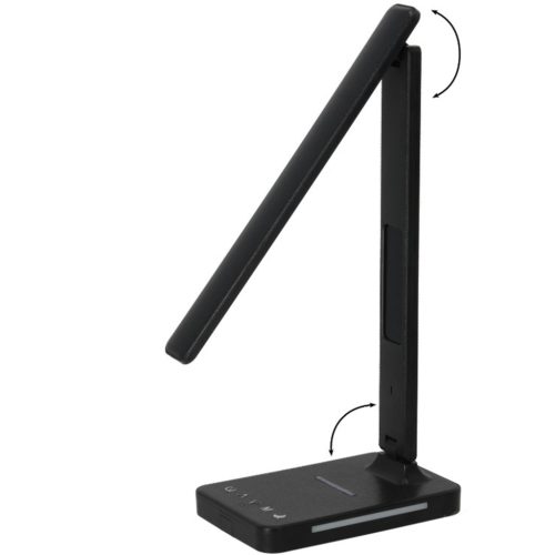 LED asztali lámpa kijelzővel, töltővel, ébresztőórával, CCT DIM, fekete, Kobi