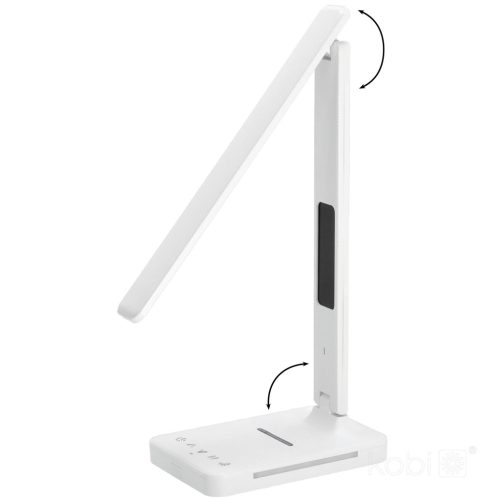 LED asztali lámpa kijelzővel, töltővel, ébresztőórával, CCT DIM, fehér, Kobi