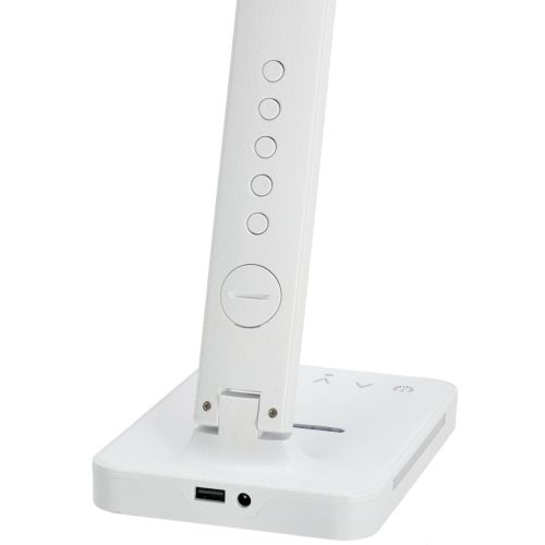 LED asztali lámpa kijelzővel, töltővel, ébresztőórával, CCT DIM, fehér, Kobi