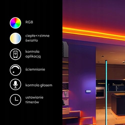 LED állólámpa fekete CCT RGB intelligens távirányító alkalmazás