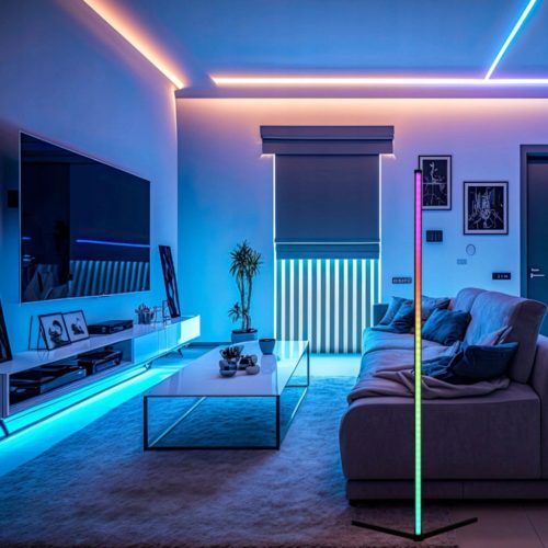 LED állólámpa fekete CCT RGB intelligens távirányító alkalmazás