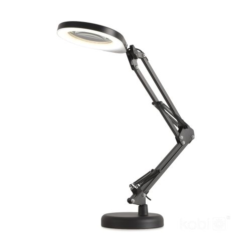 LED asztali lámpa 10W 500lm CCT 180° újratölthető fekete nagyítóval Kobi