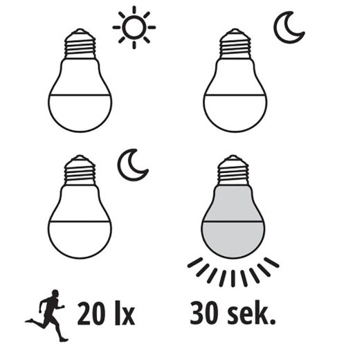 LED izzó E27 A60 9W = 60W 810lm 6500K hideg 220° KOBI mozgás- és szürkületérzékelő