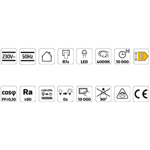 LED izzószál R7S 8W = 80W 900lm 4000K Semleges 360° J78mm KOBI