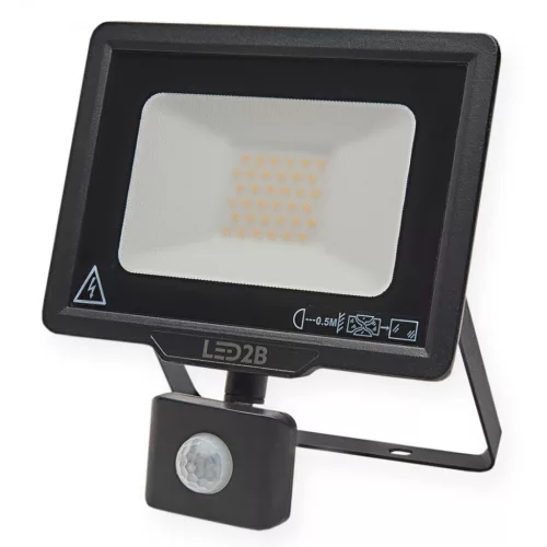 LED reflektor 30W 2400lm 6000K IP44 fekete LED2B KOBI MHC mozgásérzékelővel