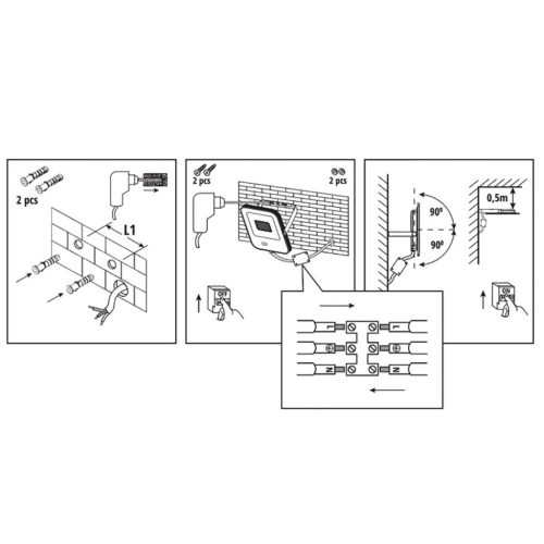 LED reflektor 30W 2400lm 6500K IP65 fekete mozgás- és alkonyérzékelővel + KOBI MHNC távirányító