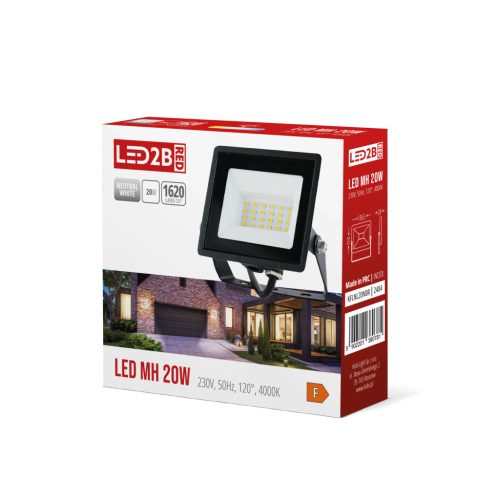 LED reflektor halogén 20W 1620lm 4000K IP65 fekete LED2B MH PIROS Kobi lámpa