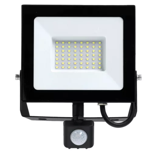 LED-es reflektor halogén 50W 4270lm 6500K IP65 fekete mozgásérzékelő MH Kobi