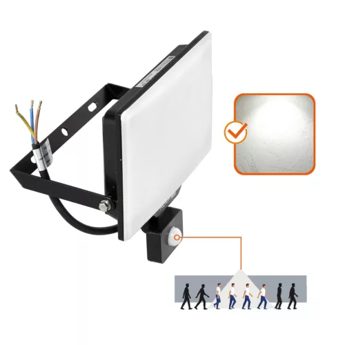 Kültéri LED reflektor lámpa 100W 8500lm 4000K felületre szerelhető IP54 fekete érzékelő mozgás DELYO Kobi
