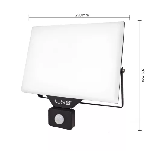 Kültéri LED reflektor lámpa 100W 8500lm 6000K felületre szerelhető IP54 fekete érzékelő mozgás DELYO Kobi